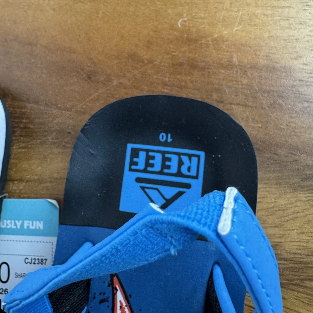 New Little Kids Reef Little Ahi Slip On Water Flip Flops Blue Shark Size 10 C‎